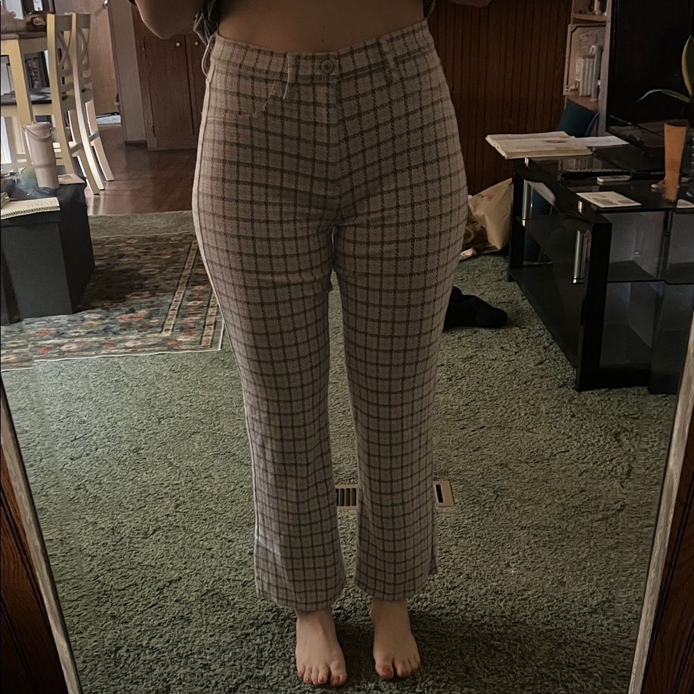 American Eagle Outfitters Plaid Ankle Pants - Gray and Brown